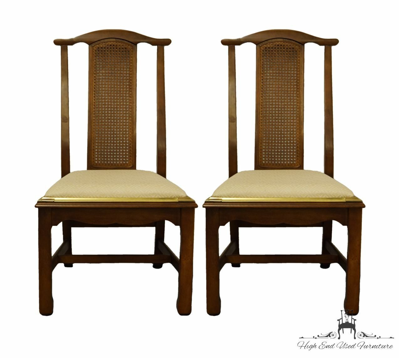 Set of 2 BASSETT FURNITURE Asian Oriental Cane Back Dining Side Chairs 4044-485 - $417.99
