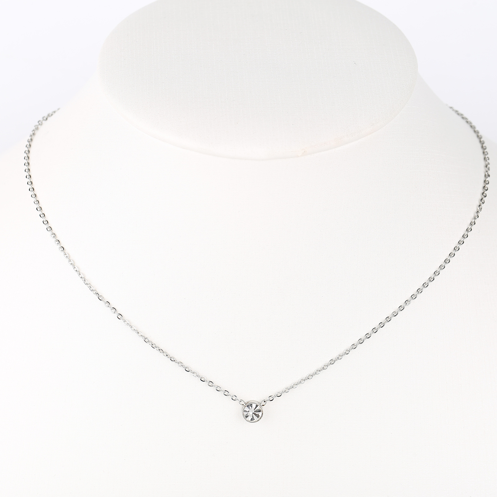 Silver Tone Solitaire Necklace With Swarovski Style Crystal