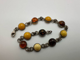 Vintage Sterling Silver Genuine Natural Amber Bracelet 7.5&quot; x 9mm BrB3 - $91.23