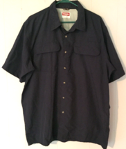 Wrangler men XL shirt button-close collar navy blue pockets short sleeve - £9.10 GBP