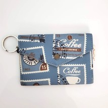 New Handmade Canvas Blue Brown Coffee Stamp Keychain Envelope Wallet 4.5... - £11.84 GBP