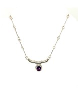 Vintage Sterling Silver Retro Modernist Oval Amethyst Lavalier Link Neck... - $1,411.25 MXN