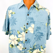 Caribbean Joe Aloha Hawaiian XL Shirt Tiki Huts Palm Trees Hibiscus Tropical - £31.84 GBP