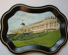 Vintage Mackinac Island Souvenir Metal Tray Black W/ Gold Trim Michigan - $23.75