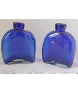 Cobalt Blue Glass Bottle Hand Blown Bud Vase Clear Bottom Mexico Set Pon... - £30.42 GBP