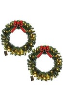 Yunlly 2 Pcs 24 Inch Artificial Lighted Christmas Wreath with Lights Bat... - £77.43 GBP