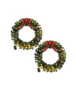 Yunlly 2 Pcs 24 Inch Artificial Lighted Christmas Wreath with Lights Bat... - $135.81 CAD