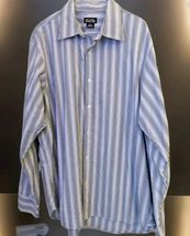 Michael Kors Blue Silver Striped Classic Fit Cotton Button Front Shirt S... - $24.74