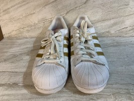 Adidas Superstar White Gold Stripe Casual Sneakers Shoes Mens 9 - £35.19 GBP