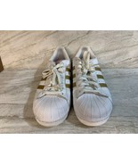 Adidas Superstar White Gold Stripe Casual Sneakers Shoes Mens 9 - £35.46 GBP