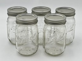 Regular Mouth Ball Mason Jars Clear Glass with Fruit Pattern 16 oz Pack of 5 - £13.99 GBP