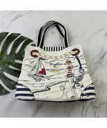 Brighton Canvas Tote Bag Purse White Blue Sail Boat Nautical Beach Summer - $46.02 CAD