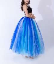 Blue Full Fluffy Tulle Skirt Women Plus Size Drawstring Waist Tulle Skirt image 2