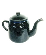 Vintage Enamelware Teapot Deep Navy-Blue Enamel Speckled 5 Cup Capacity 7&quot; - £18.47 GBP