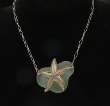 925 Sterling Silver - Vintage Green Stone Starfish Motif Chain Necklace - NE3390 - £91.05 GBP