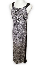 Glamour Zebra Print Sleeveless Maxi Dress Long Button Accent Size 6 - £11.53 GBP