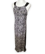 Glamour Zebra Print Sleeveless Maxi Dress Long Button Accent Size 6 - £11.65 GBP