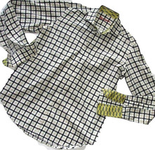 Robert Graham Men&#39;s 15 1/2 L/S Plaid Black Yellow White Taxi Cab French Cuffs - £19.37 GBP