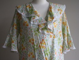 Vtg Sears 34 Yellow Green Floral Ruffle House Dress Robe Night Gown Bell Sleeve - £19.29 GBP