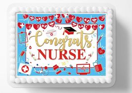 Nursing School Graduate Edible Image Cake Topper Congratulations Cake Topper Fro - £13.16 GBP
