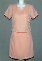 Vtg 2-Pc FRIEND Peach Tone S/S Top &amp; Lined Skirt Striped Accents Wm&#39;s M Unworn - £29.65 GBP