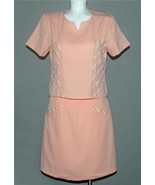 Vtg 2-Pc FRIEND Peach Tone S/S Top &amp; Lined Skirt Striped Accents Wm&#39;s M ... - $50.59 CAD