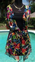 Cache Silk Floral Tunic + Cami Lot 2 Top New XS/S/M Self Belt Stretch $118 NWT - £37.72 GBP