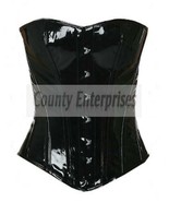 Overbust Full Steel Boned Spiral Victorian Fetish Gothic Black PVC Vinyl... - $59.98