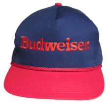 Budweiser Snapback Blue Red Hat Roped VTG Bud Cap 1990s Made in USA NOS - $20.73 CAD