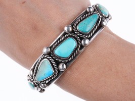 6 5/8&quot; vintage Navajo silver and turquoise bracelet b - £395.10 GBP