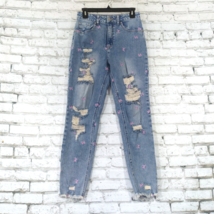 Tinseltown Jeans Juniors 7 High Rise Distressed Embroidered Raw Hem Skin... - $23.95