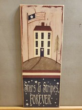 Pressed Wood Wall Art Sign Patriotic USA Stars &amp; Stripes Forever Primiti... - £20.52 GBP