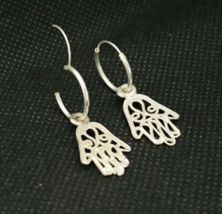Moroccan Earring Silver Hamsa, Hand of Fatima Dangle Charm Tuareg Vintag... - $313.71 MXN