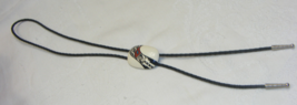 Vintage Black Leather Wrapped Bolo Bola 18&quot; Tie Metal Tips Painted Scene - $35.92