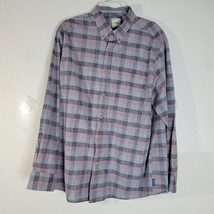 Mens ROWM Long Sleeve 100% Cotton Gray/pink/black Button front Shirt siz... - $19.49
