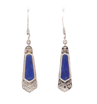 925 Sterling Silver Vintage Earrings BOMA Swirly Etched Lapis Lazuli  EG... - £29.89 GBP