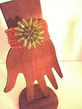 Vintage  RETRO beaded CUFF  bracelet  , lime green and orange - £11.95 GBP