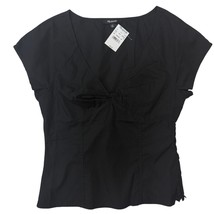 NEW Madewell Twist-Front Seamed Poplin Top Black Sz 00 Cap Sleeve V-Neck... - $39.60