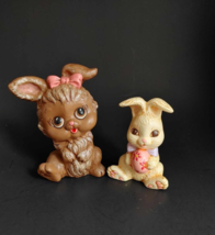 VTG Pair Bunny Rabbit Ceramic Molds Hand Painted Figurines 1978 &amp; 1977 Easter - £10.22 GBP