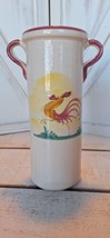 Italian Pottery Vase Hand Painted Rooster Double Handled MCM 8&quot;Tall Vintage  - £19.74 GBP