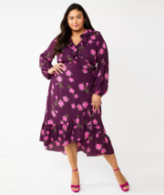 Draper James RSVP Womens Long Sleeve Ruffle Midi Purple Floral Wrap Dress XL - £28.82 GBP