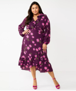 Draper James RSVP Womens Long Sleeve Ruffle Midi Purple Floral Wrap Dres... - $36.48