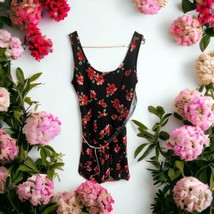 Citiwear Women&#39;s Size 1XL Floral A-Line Dress Sleeveless Red Black Belte... - £17.12 GBP