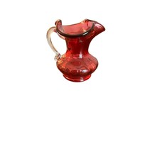 Hand Blown Cranberry Glass Mini Pitcher Small 4in Art Glass Vase - £9.48 GBP