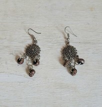 Vintage Earrings Costume Jewelry Handmade Sun Charm Art Deco B64 - $27.41 CAD