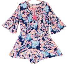 Lilly Pulitzer Del Lago Beach Romper Jumpsuit Floral Flounce Sleeve Tassels Sz M - £41.71 GBP