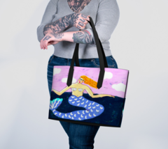Funky Abstract Art Mermaid Vegan Leather Oversize Shoulder Bag Tote Bag Handbag - £76.79 GBP