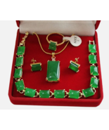 Green Jade 18K Gold Plated Pendant Necklace Bracelet Earrings Ring Jewel... - £31.47 GBP