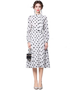 Kate Middleton Inspired White Polka Dot High-Neck Ruffled Fit-&amp;-Flare Dr... - $2,392.79 MXN