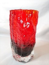 Tajima Red Cased Bark Art Glass Vase Mod Retro Mid Century Modern Japan 8&quot; - £47.59 GBP